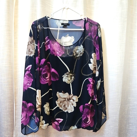 Floral Chiffon Blouse - Black and Purple - Picture 1 of 10